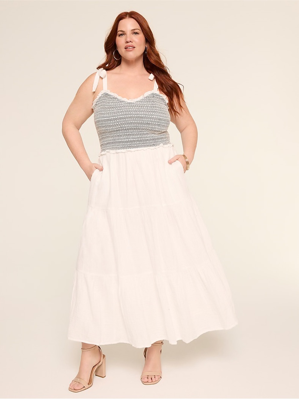 Tie-Strap Smocked-Bodice Maxi Dress size 18/20 new no